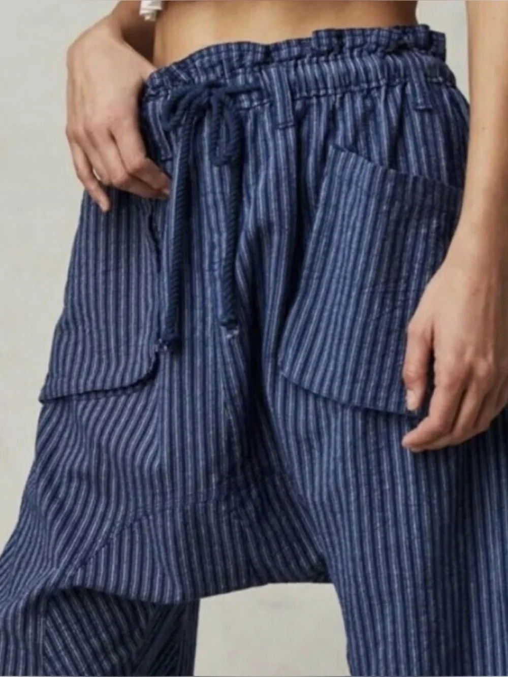 Free People Runyon Oversized Stripe Pants Navy Blue Pinstripe Size XS